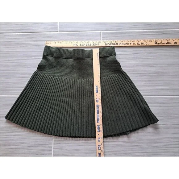 Aerie Ribbed Pleated Mini Skirt S Green Knit Stretch Wool Blend Preppy Academia - Picture 4 of 7